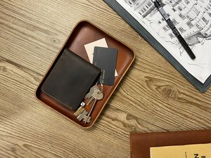 Boîte de rangement carrée en cuir véritable pour bureau, organiseur de clés fait main en cuir véritable, étui de rangement GLTY-0071 - Product Image 4