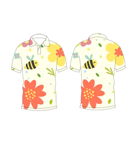 Polo pour homme à imprimé floral crème et abeilles, motif floral jaune corail, manches courtes, décontracté, mode estivale - Product Image 3