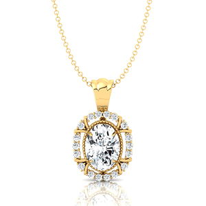 Collar con Colgante de Diamante Cultivado en Laboratorio con Corte Ovalado en Oro de 14K/18K, Colgante Solitario Ovalado con Diamantes Redondos de Laboratorio - Product Image 1