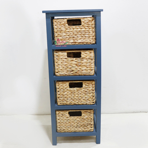 Étagère de rangement en bois bleu avec 4 paniers en jonc de mer, mobilier scandinave moderne pour la maison, design autoportant - Product Image 5