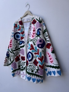 Traditional Handmade Suzani Embroidered Short <b>Kimono</b> <b>Jacket</b> Statement <b>Jacket</b> Coat - Product Image 2