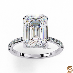 Bague de fiançailles en or blanc massif 18 carats avec moissanite taille émeraude 2,50 carats 9x7 mm, sertie de griffes et pavé, solitaire pour femme - Product Image 4
