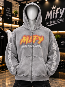 Premium Zip Up <b>Hoodie</b> Distressed <b>Grey</b> <b>Hoodie</b> Streetwear Graphic <b>Hoodie</b> Kangaroo Pocket <b>Hoodie</b> Ribbed Cuff <b>Hoodie</b> - Product Image 1
