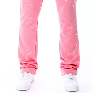 <b>Men's</b> Pink Sweatpants <b>White</b> Letter Print Elastic Waist Drawstring Casual Fit Midweight Knitted Fabric 100% Cotton Worsted Fabric - Product Image 3