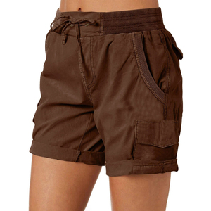 Shorts cargo pour femmes à taille mi-haute, respirants, avec boutons, personnalisables avec impression de logo, style hot pants, tricotés - Product Image 1
