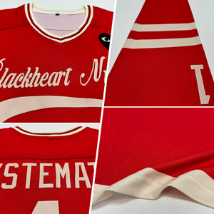 <b>Top</b> Sale <b>Red</b> Sports Team Custom Made Logo Embroidered Breathable Quick Dry Anti-Bacterial American Ice Hockey Jersey 100% - Product Image 2