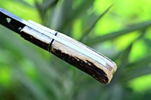 Premium Damascus Steel Fixed Blade Drop Point Utility <b>Knife</b> Antler Style <b>Handle</b> Leather Sheath Hunting Outdoor Camping <b>Knife</b> - Product Image 5