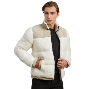 Custom High Quality Men's Sherpa <b>Lined</b> Puffer <b>Jacket</b> Zip Up Hooded Winter Outerwear Custom Logo Casual Outdoor Coat - Product Image 1