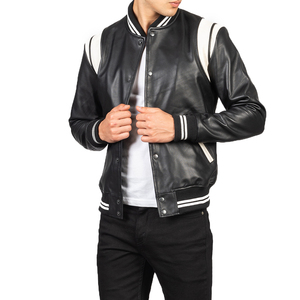 Varsity <b>Jacket</b> <b>Men</b> Leather Sleeves Embroidery Black Couple College Baseball Breathable Windproof Winter <b>White</b> Stripes Turn-down - Product Image 5