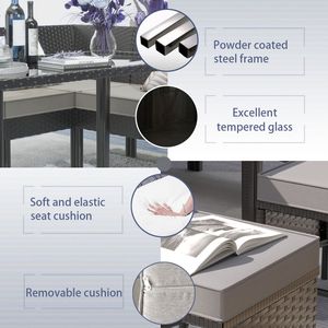 Set di mobili da esterno da giardino in 7 pezzi da tavolo in vetro impermeabile salvaspazio cuscini per sedili blu/grigie per terrazze giardini - Product Image 3