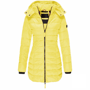 Chaqueta acolchada negra con capucha para mujer, abrigo largo y grueso de invierno con cremallera y manga larga - Product Image 5