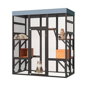 Grande Recinto per Gatti da Interno/Esterno con 5 Piattaforme, 2 Casette per Riposo, Telaio in Alluminio Sicuro, Facile Montaggio - Product Image 3
