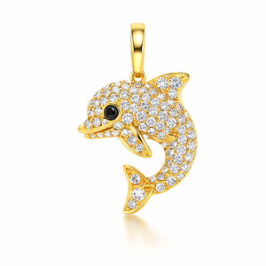 Collier tendance pour enfants en or massif 10 carats avec pendentif minimaliste dauphin en diamant naturel, idée cadeau charmante et scintillante - Product Image 5