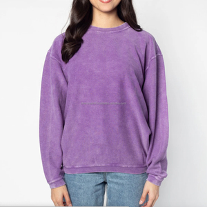 Women 100% Cotton Oversized Acid Wash <b>Corded</b> Crew Neck Sweatshirts Women Cotton Plus Size Women's Hoodies and Sweatshirts - Product Image 4