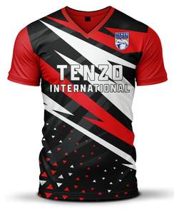 เสื้อฟุตบอลแบบซับลิเมชั่นสั่งทำพิเศษ กางเกงขาสั้นพิมพ์ชื่อผู้เล่น โลโก้ด้านหน้า บริการ OEM ผลิตจากโพลีเอสเตอร์ 100% ป้องกันแบคทีเรีย แห้งเร็ว - Product Image 1