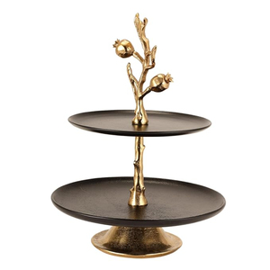 Support à gâteau décoratif à 2 niveaux en métal, élégant, rond, en acier inoxydable et en laiton, avec accent feuille d'or, pour la maison et l'hôtel - Product Image 5