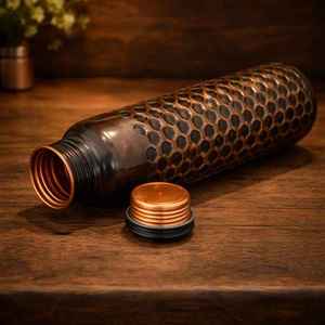 Copper Water <b>Bottle</b> With Honeycomb Pattern Vintage Design Portable Travel Drinkware Lids Included design print pattern Direct - Product Image 1