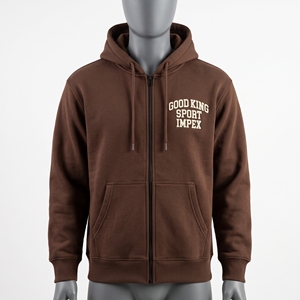 Sudadera con capucha de forro polar marrón moca con cremallera completa, bolsillo frontal dividido, cordones ajustables y cuello con capucha, ropa cálida para actividades al aire libre - Product Image 1