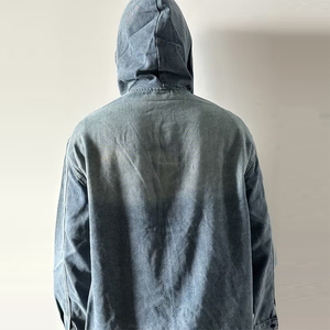 เสื้อฮู้ดดี้ผู้ชายสำหรับฤดูหนาว 350 GSM สีเทา แขนยาว ปิดด้วยกระดุม สไตล์สตรีทแวร์ เสื้อฮู้ดดี้เดนิมผู้ชาย - Product Image 4