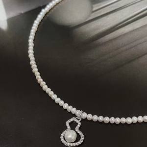 Collier de perles de gourde d'eau douce naturelles très vendues, 3-4 mm, cercle presque parfait, forte luminosité, légers défauts, vente en gros - Product Image 2