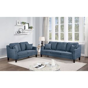 Set Divano e Poltrona a 2 Posti in Ciniglia Blu Navy con Cuscini, Comodi Mobili per Soggiorno - Product Image 1