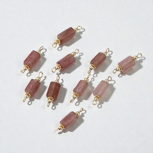 Conector de Tubo de Plata 925 con Cuarzo Fresa - Dijes de Doble Anilla de 6x12mm - Suministros al por Mayor para Fabricación de Joyas - Product Image 1