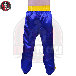 Latest Quality Blue & Yellow Kickboxing Trousers Embroidered <b>Writing</b> OEM Service Unique Design Adult Wear Kick Boxing Trousers - Product Image 2