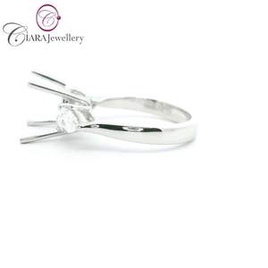 18K AU750 CLASSIC WHITE GOLD NATURAL DIAMOND 8x8MM <b>CUSHION</b> SHAPE THREE STONE <b>RING</b> MOUNT WITH PEAR SHAPE DIAMONDS on SHOULDER - Product Image 2