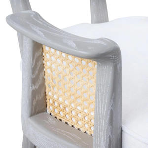 Silla de Comedor NAM HAI Tradicional Moderna con Estructura de Madera de Roble Macizo, Mimbre de Ratán y Cojín de Tela con Reposabrazos - Product Image 5