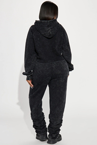 Cropped Acid Washed Tracksuit Women's Clothing Hoodie & Sweatpants <b>Distressed</b> Sweat suit Set - Product Image 3