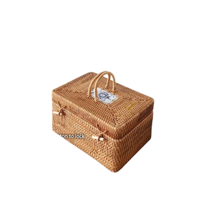 Caja de Almacenamiento de Ratán Natural Tejida a Mano con Tapa y Asa para Organización del Hogar, Regalo - Product Image 2