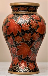 New Unique Arrival Hand-Painted Style Oval Decorative Cremation Urn Maple Red Floral Design Adult 11" Red Black Gold Aluminum - Product Image 3