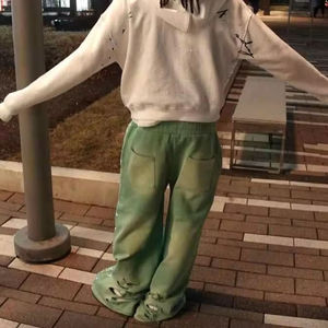 Custom Oversized Streetwear Mint Green Men's Sweatpants With Rhinestone Logo Elastic Waist Hip Hop Style Joggers Custom - Product Image 3