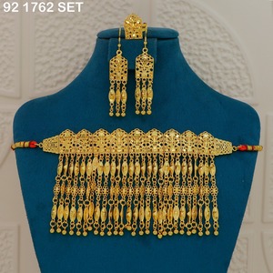 Gold Plated Brass Islamic Religious Jewelry Set for Women-Classic Stylish Design Engagement <b>Wedding</b> Eid Imitation Jewelry Sets - Product Image 2