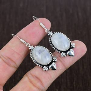 Handmade Moonstone Dangle Earrings 925 Sterling Silver Boho Gemstone Jewelry Luxury Gift For Women - Product Image 2