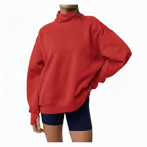 Sudadera de cuello alto reversible de forro polar grueso personalizada para mujer, de algodón 100% liso, extragrande, con logo frontal para invierno - Product Image 6