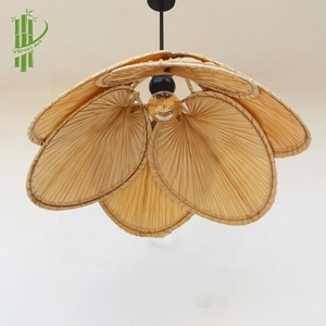 Việt Nam Khô Lá Cọ Ánh Sáng Mặt Dây Chuyền Mộc Mạc Tối Giản Đèn Bóng Râm Khung Với Fan Hoa Chiếu Sáng Cho Đám Cưới Trang Trí - Product Image 4