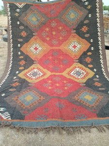 Alfombra Kilim Artesanal Reversible de Lana y Yute Ecológica con Diseño Tribal - Geométrica Bohemio Vintage de Pelo Medio - Product Image 2