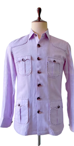 Chemise décontractée rose pour homme SRCLOTHARS, inspirée de la chasse, 100 % lin, tissu uni teint, écologique, respirante, confortable toute la journée - Product Image 2