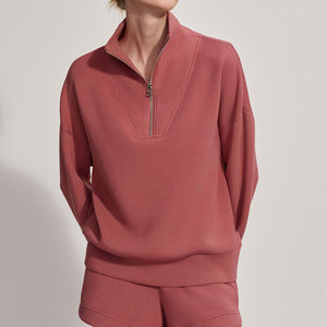 Sudadera con Cierre de Cremallera, Color Rojo Rosa Sólido, Corte Regular, Tejido de Punto con Spandex y Poliéster, Unisex, Estilo Minimalista, Cuello Alto, para Otoño - Product Image 1