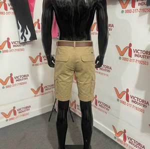 Shorts cargo décontractés pour hommes en coton et élasthanne, taille mi-haute, couleur unie, respirants, en tissu tricoté, pour l'été et les activités de plein air - Product Image 3