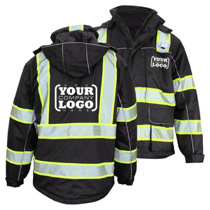 Customise Outdoor Class 2 Waterproof Polyester <b>Work</b> Safety Jacket Uniform Hooded <b>Jumper</b> High Visibility Reflective Stripes - Product Image 5