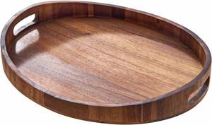 Bandeja de Servir de Madera de Acacia con Asas - Bandeja Decorativa Redonda para Mesa de Centro, Desayuno en la Cama, Sala de Estar, Cocina - Product Image 4