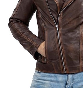 Brown Genuine <b>Leather</b> Canvas Motorcycle <b>Jacket</b> Men Zip-Up Stand Collar <b>Winter</b> Vintage Regular Fit with Zipper Pockets - Product Image 6