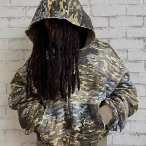 Sweat à capuche d'hiver pour homme de qualité supérieure, en coton French Terry camouflage, coupe-vent, 500g, délavé à l'acide, logo imprimé en sérigraphie - Product Image 3