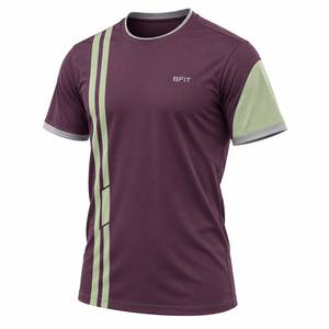 เสื้อยืดสปอร์ตแขนสั้นสีม่วงเขียว คอโอ ทรงสลิมฟิต แห้งเร็ว ผ้าถัก ความยาวปกติ - Product Image 1