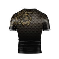 Camiseta de Compresión Negra Dorada para Hombre, Spandex/Poliéster, Elástica en 4 Direcciones, Transpirable, Absorbe el Sudor, para Artes Marciales