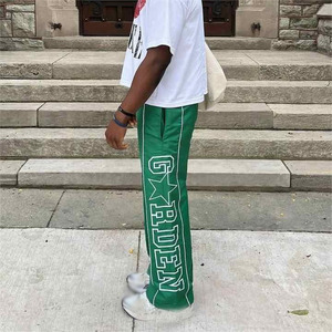 Green <b>Men's</b> Sweatpants With White Side Stripe Elastic Waist Printed Casual Lightweight Polyester Breathable Fabric - Product Image 2