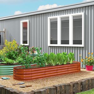 Kit Fioriera Rialzata Grande in Metallo Zincato 2,4m x 0,6m x 0,3m con Bordo di Sicurezza Marrone per Vasi e Fioriere - Product Image 2