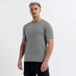 T-shirts pour hommes gris clair, vêtements de marque, manches courtes, logo personnalisé, vente en gros, tissu respirant, col rond, coton, haut de sport pour la musculation - Product Image 1